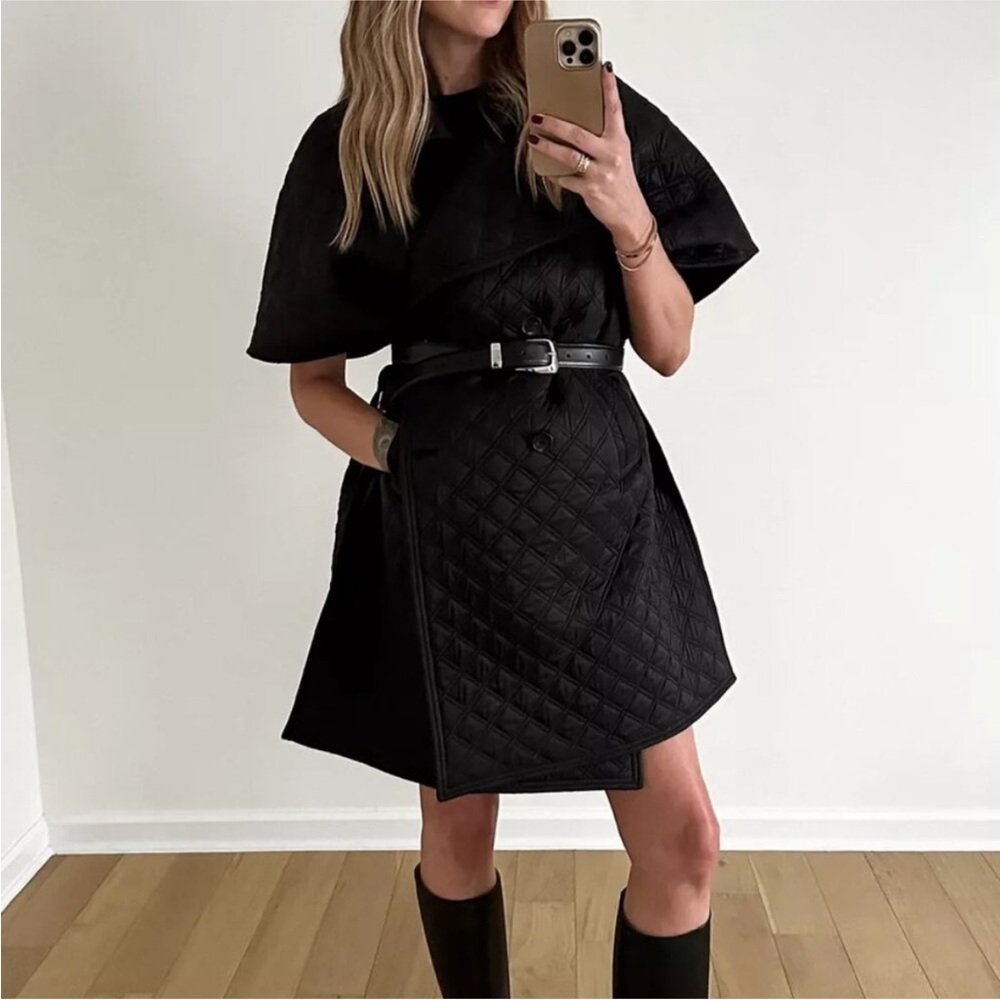 Mayson the Label Cape Coat‎ Womens One Size Black Quilted Double Breasted NEW